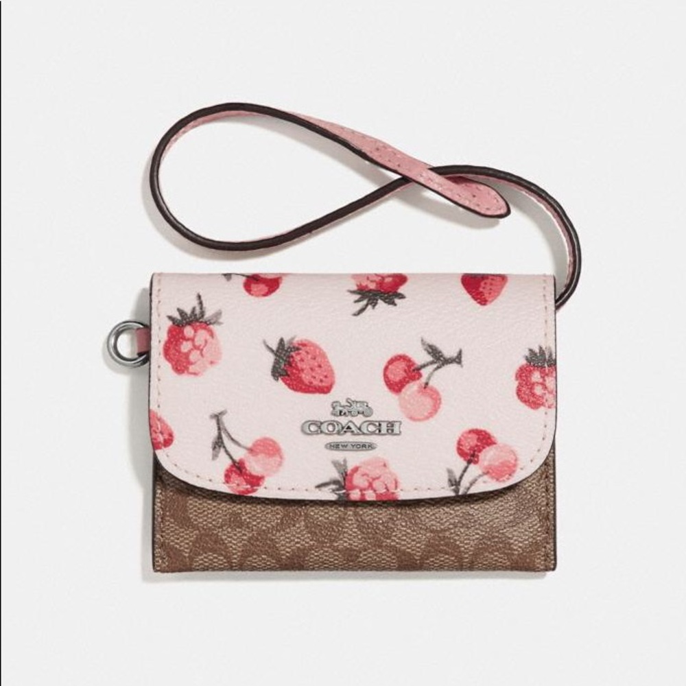 Coach Card Pouch Signature Canvas Fruit Print NWT